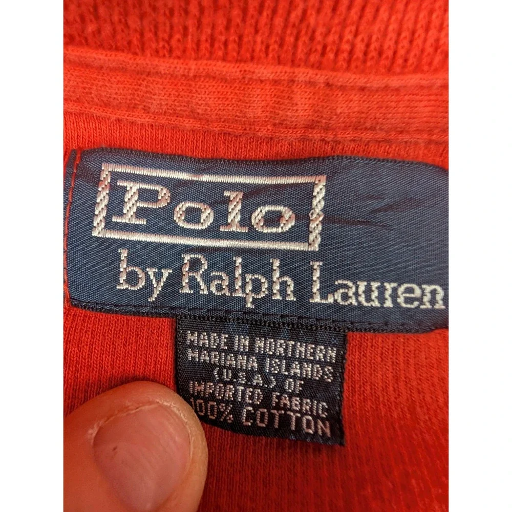 VTG Polo‎ Ralph Lauren  1/4 Zip Sweater Men's L Orange Cotton Knit Pullover